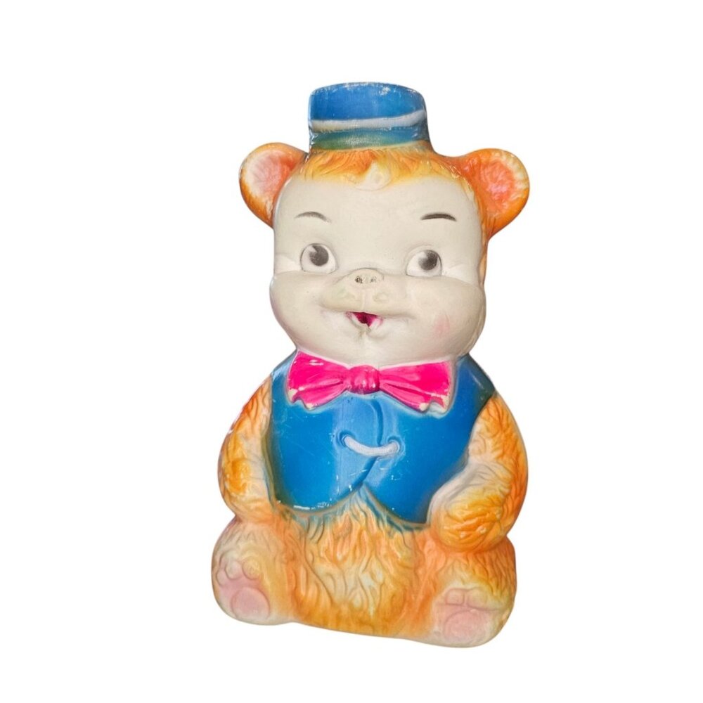 VTG 1960s Rubber Squeaker Circus Bear 8" Germany STILL SQUEAKS Kitschy Toy